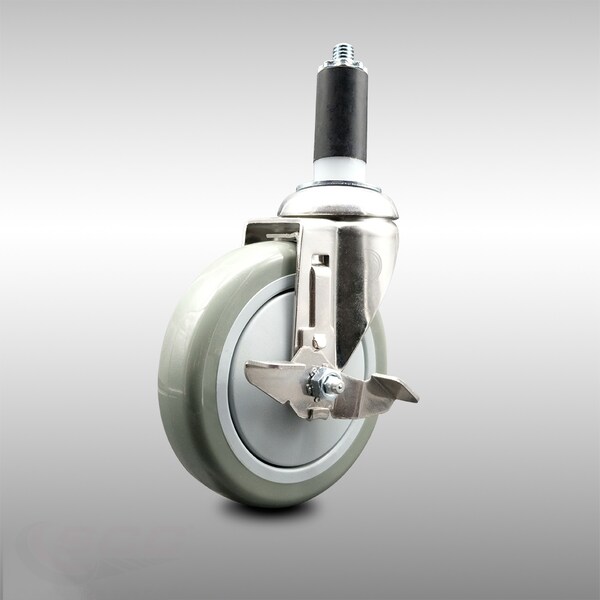 Service Caster 5 Inch 316SS Gray Polyurethane Swivel 1-1/4 Inch Expanding Stem Caster Brake SCC-SS316EX20S514-PPUB-TLB-114 - main